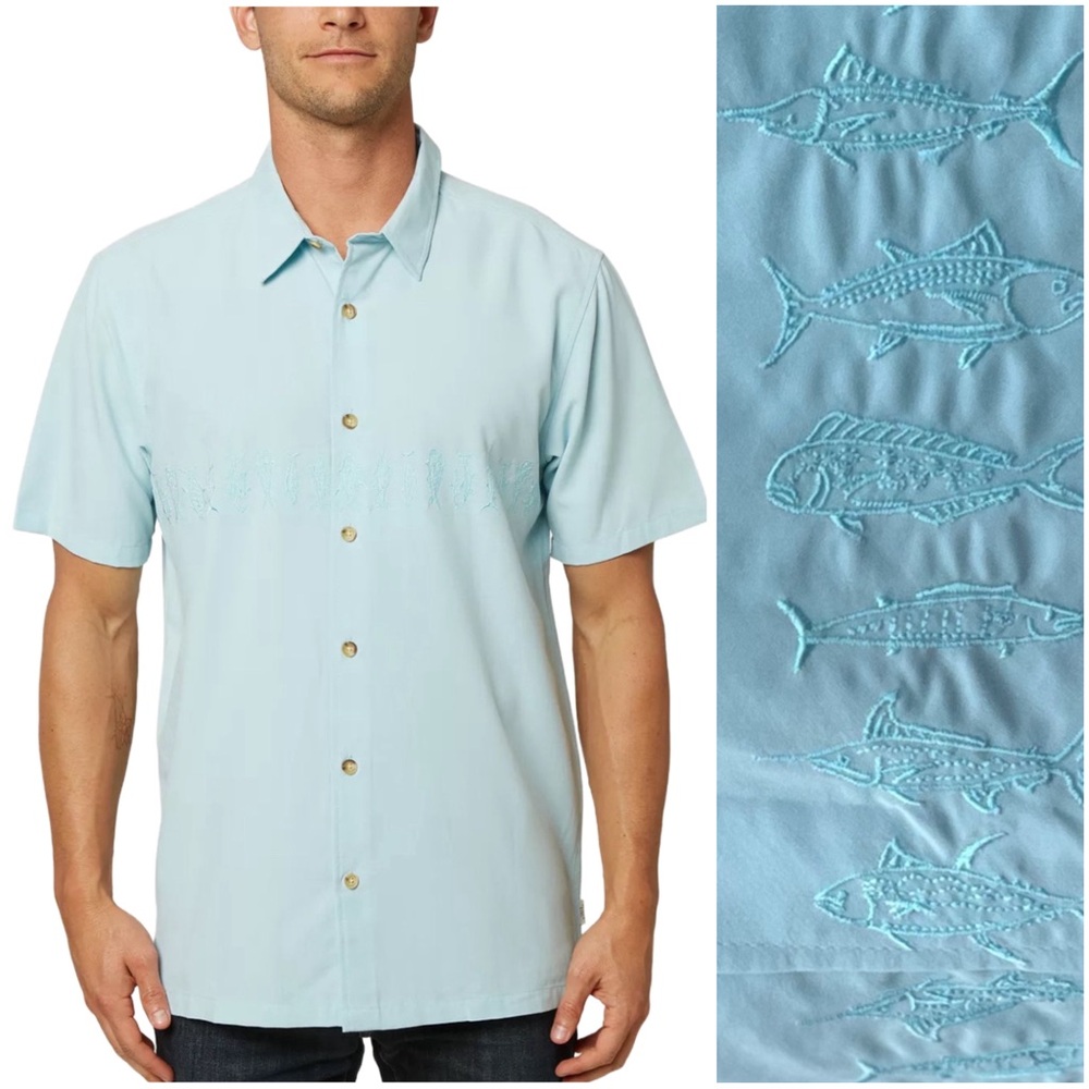 JACK ONEILL NWT Fish embroidered button down short sleeve top|small
